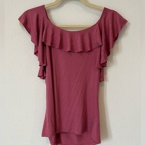 Joyfolie Mia Joy Girls Stretch Knit Dusty Rose Ruffle Top 14 NWOT